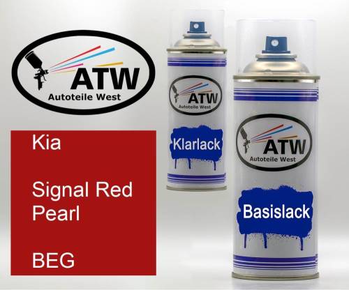 Kia, Signal Red Pearl, BEG: 400ml Sprühdose + 400ml Klarlack - Set, von ATW Autoteile West.